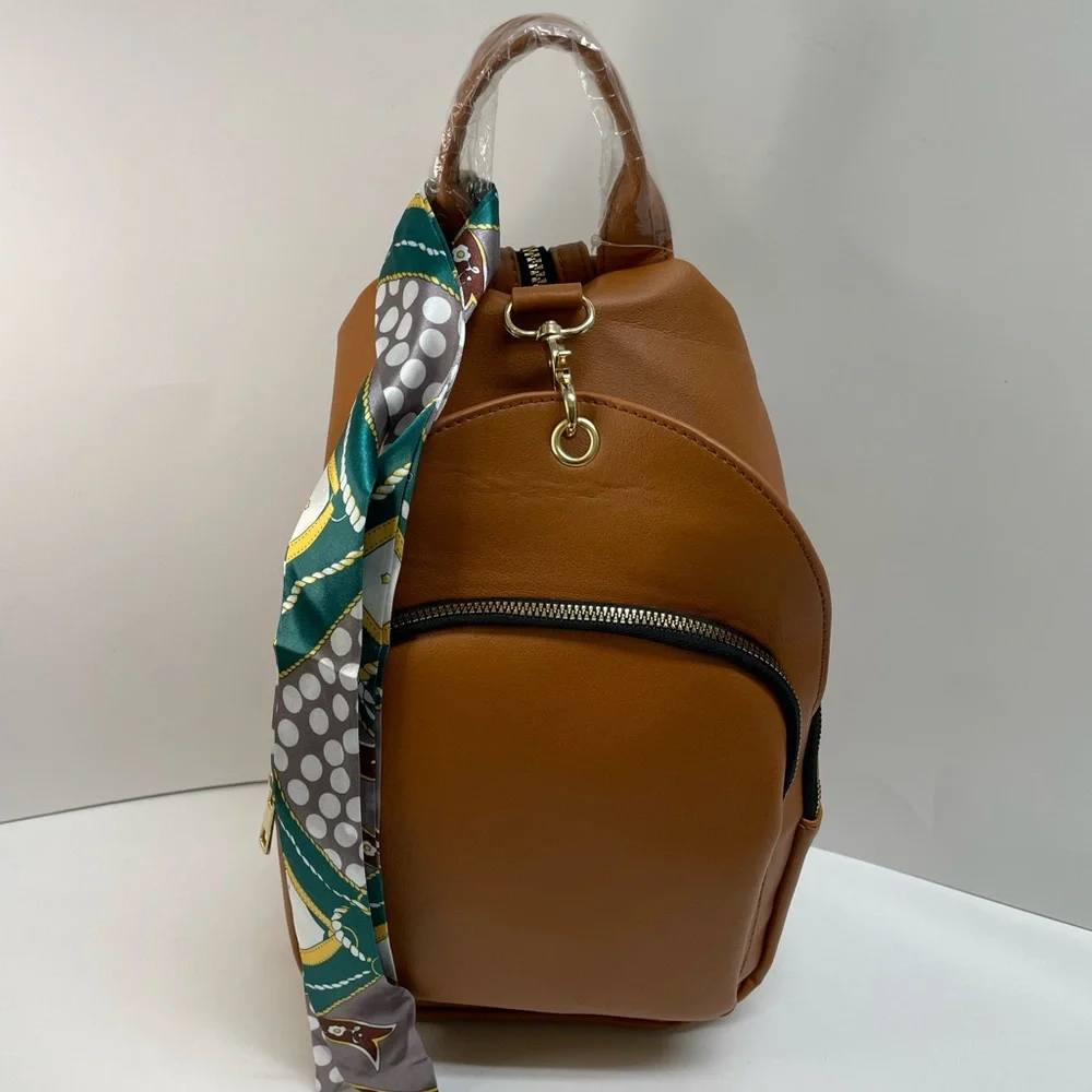 NWT Tan Backpack with Scarf Accent